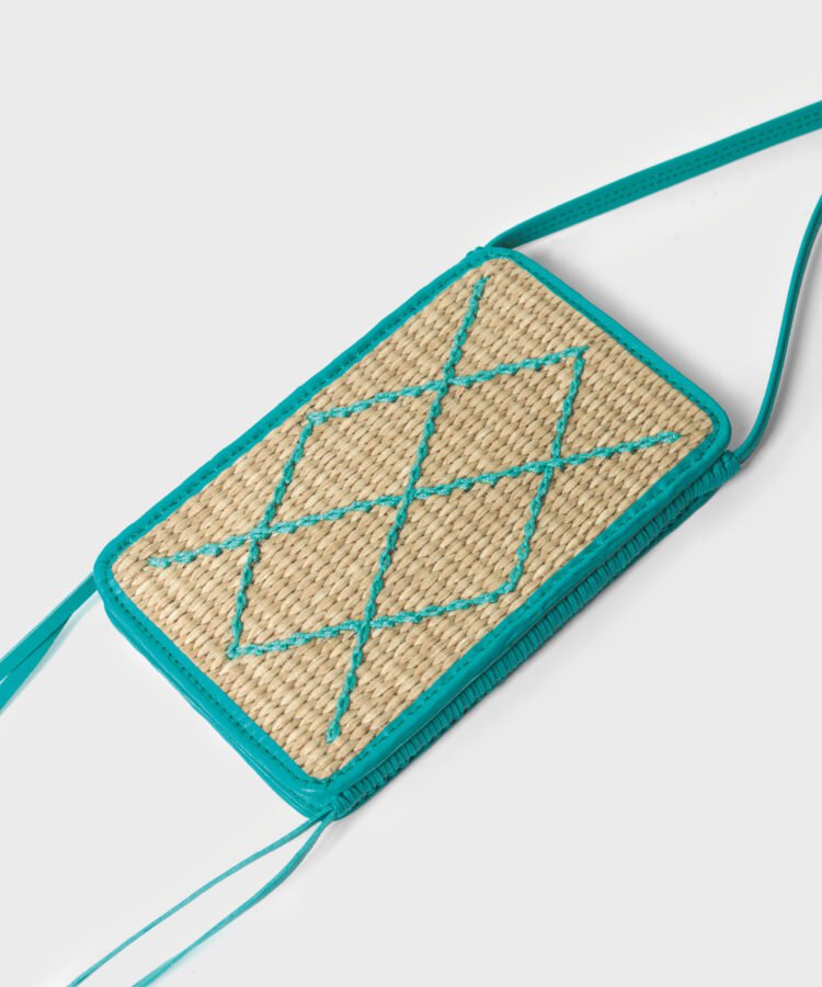 Phone Bags Callista Crafts Cross Phone Bag Leather & Straw Aqua O/S / Aqua Apoella