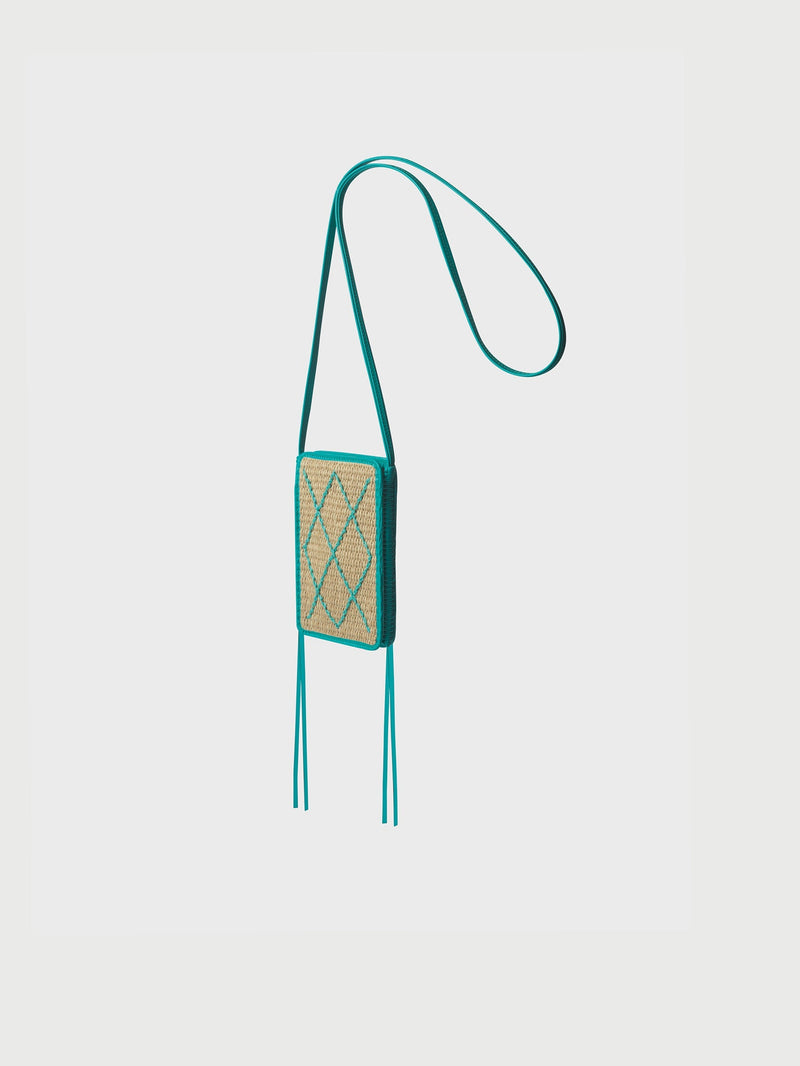 Phone Bags Callista Crafts Cross Phone Bag Leather & Straw Aqua O/S / Aqua Apoella