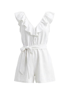 Playsuit APOELLA Erietta V Neck Ruffle Playsuit White Apoella