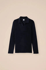 Polos Fedeli Terry V Neck Longsleeve Polo Navy 54 / Navy Apoella