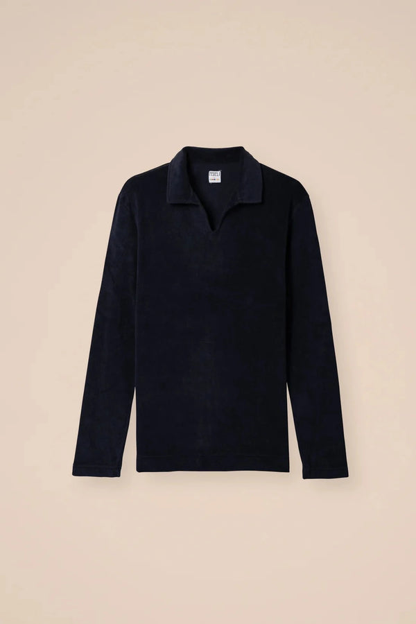 Polos Fedeli Terry V Neck Longsleeve Polo Navy 54 / Navy Apoella