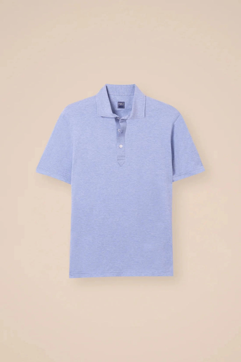 Polos Fedeli Tre Cotton Jersey Melange Polo Light Blue Apoella