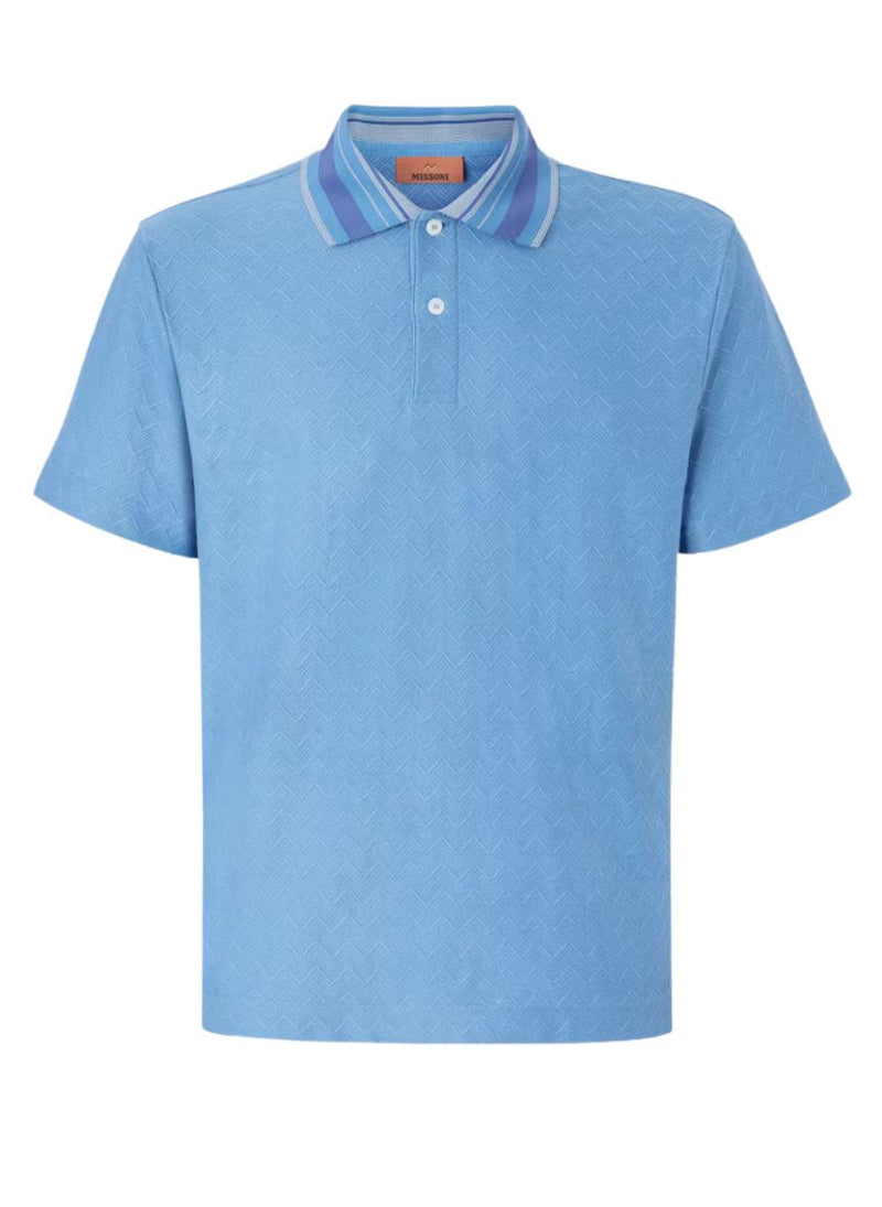 Jacquard Cotton Polo Shirt Light Blue Zigzag – APOELLA