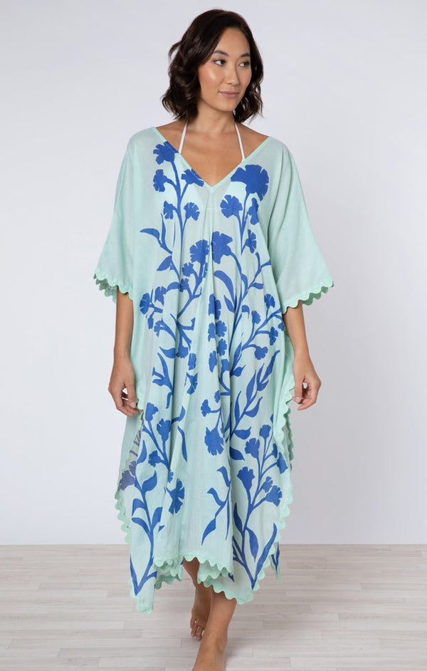 Ponchos Juliet Dunn Midi Poncho Caftan Majorelle Print Aqua/blue ONE SIZE / Aqua Apoella