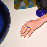 Rings Ileana Makri Neon Blue Crystal Ring Gold Plated O/S Apoella