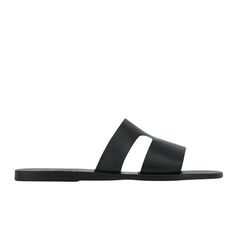 Sandals Ancient Greek Sandals Apteros Leather Slide Sandals Black Apoella