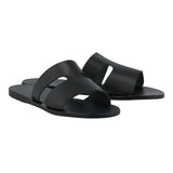 Sandals Ancient Greek Sandals Apteros Leather Slide Sandals Black Apoella