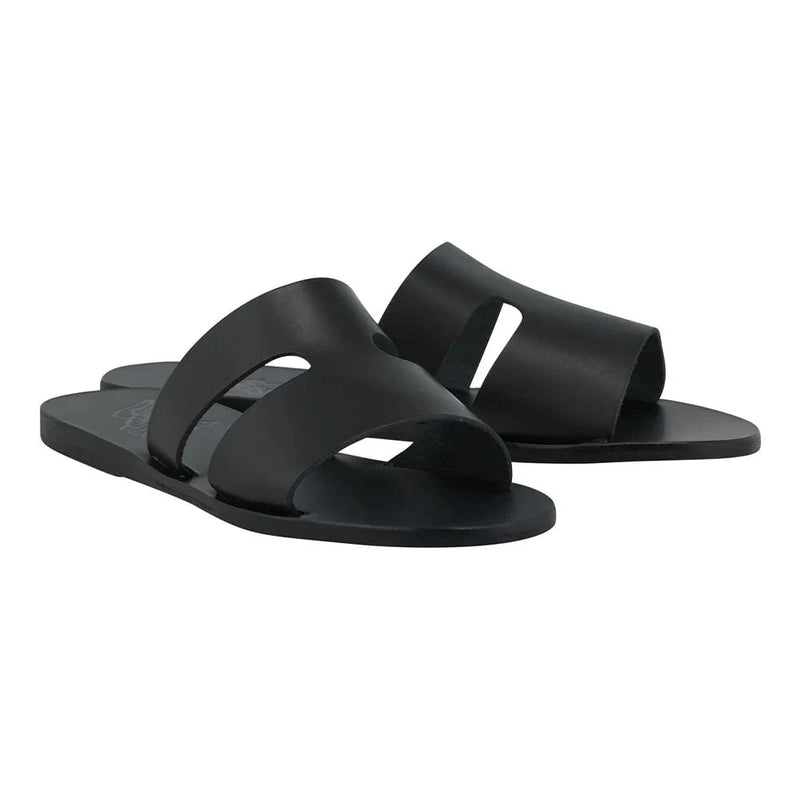 Sandals Ancient Greek Sandals Apteros Leather Slide Sandals Black Apoella