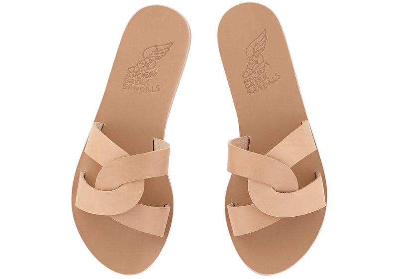 Sandals Ancient Greek Sandals Desmos Leather Slide Sandals Natural Apoella