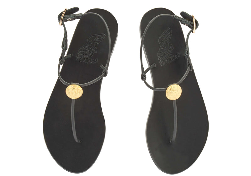 Sandals Ancient Greek Sandals Dimitra Bee Single Strap Sandals Black Apoella