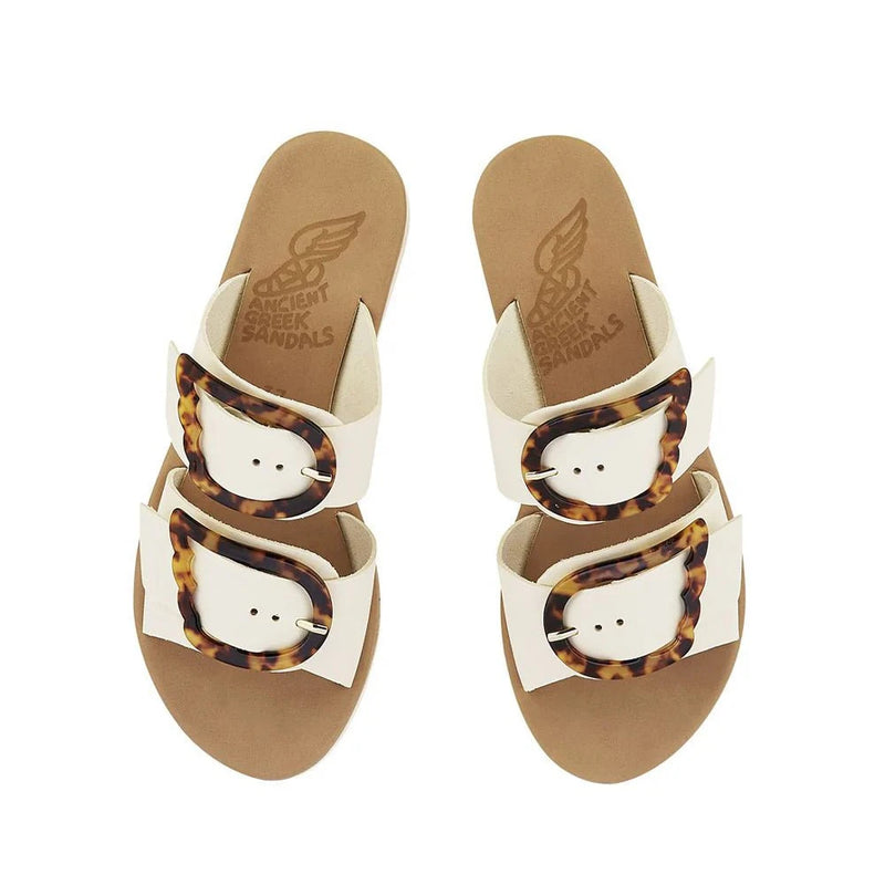 Sandals Ancient Greek Sandals Iaso Buckle Slide Sandals Off White/Tortoiseshell Apoella