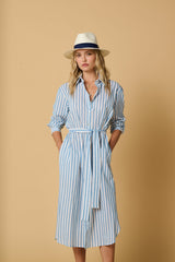 Shirtdress Apoella Kallia Midi Shirtdress Sky/Yellow Stripes Apoella