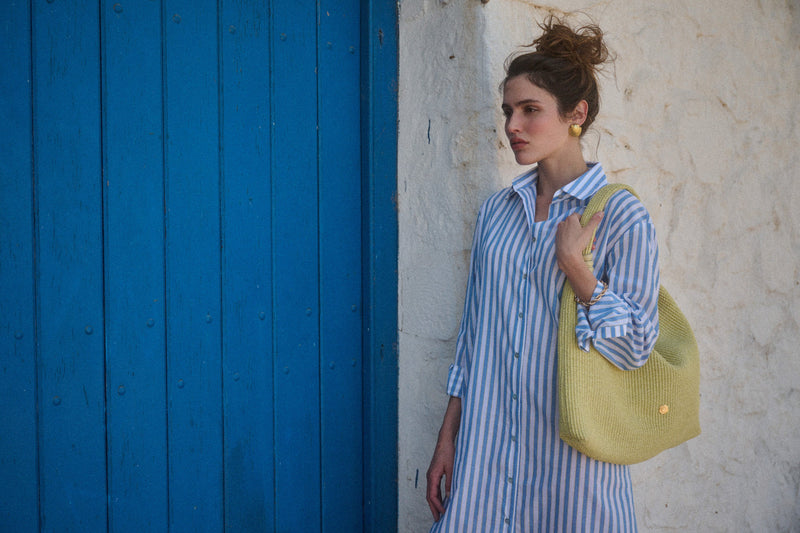 Shirtdress Apoella Kallia Midi Shirtdress Sky/Yellow Stripes Apoella