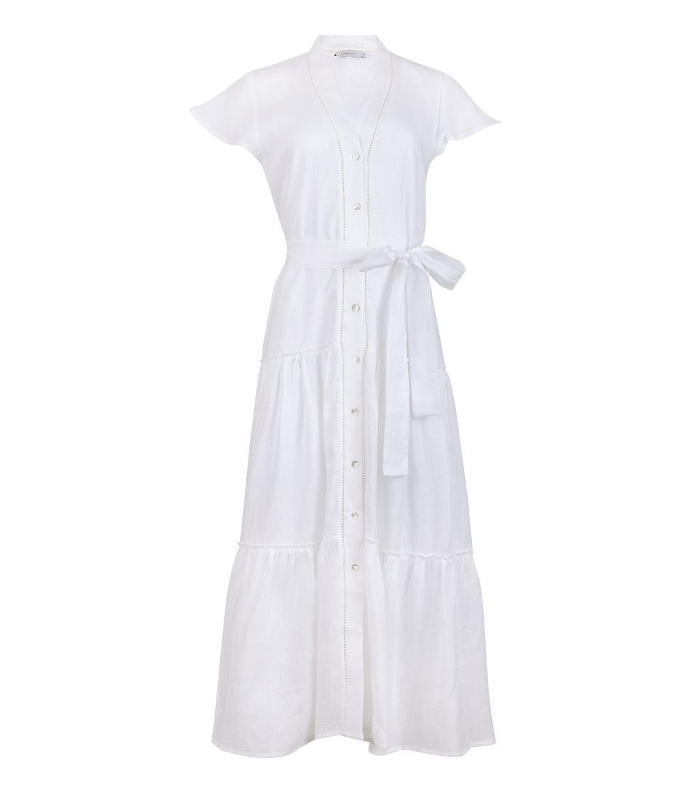 Milla Long Ruffle Shirtdress White - Apoella – APOELLA