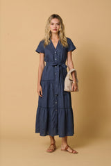 Shirtdress APOELLA Milla Long Ruffle Shirtdress Denim Apoella