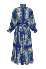 Shirtdress Cara Cara Beatrice Long Sleeve Midi Dress Evening Blue Bombay Bouqet Apoella