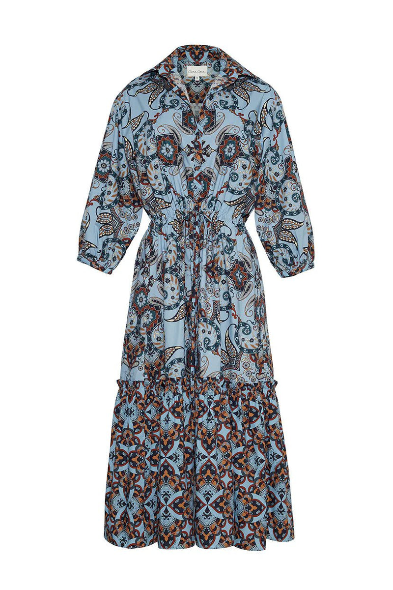 blue paisley shirt dress L'AGENCE Cameron Silk Shirt Dress In Regatta Blue/Ivory Large Paisley