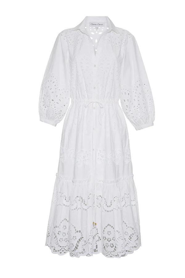 - Hutton Shirtdress Embroidered Eyelet White Apoella