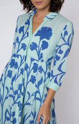 Shirtdress Juliet Dunn Maxi Shirtdress W.elbow Sleeves Majorelle Print Aqua/blue Apoella