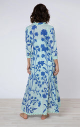 Shirtdress Juliet Dunn Maxi Shirtdress W.elbow Sleeves Majorelle Print Aqua/blue Apoella