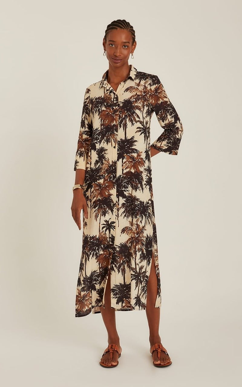 shirt dress with slits on both sides Sample Perfee Printed Tie Front Collared Neck Slit Shirt Dress
