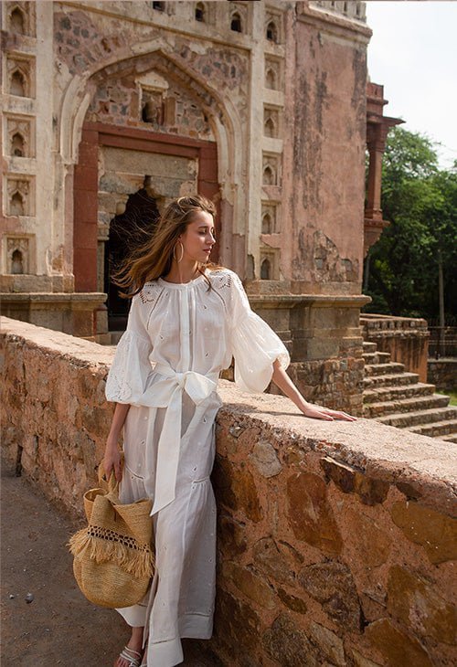 Shirtdress Scarlett Poppies Sunshine Babe Embroidered Ramie Full Sleeve Long Shirtdress Simply White Apoella