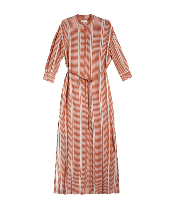 Shirtdress Zeus n Dione Maira Long Textured Silk Shirtdress Orange/Ivory 38 / Orange Ivory Apoella