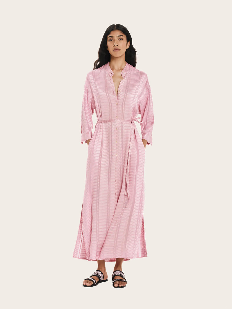 Shirtdress Zeus n Dione Maira Long Textured Silk Shirtdress Pink Apoella