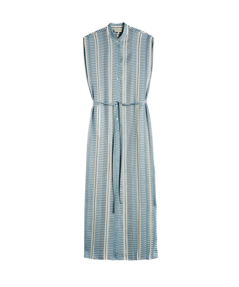 Shirtdress Zeus n Dione Regatta Long Textured Silk Shirtdress Ivory/Sky Blue 38 / Ivory Apoella