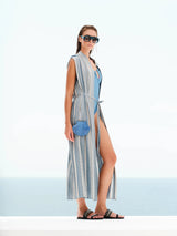Shirtdress Zeus n Dione Regatta Long Textured Silk Shirtdress Ivory/Sky Blue 38 / Ivory Apoella