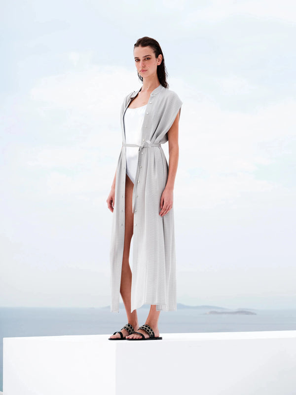 Shirtdress Zeus n Dione Regatta Long Textured Silk Shirtdress Silver 38 / Silver Apoella
