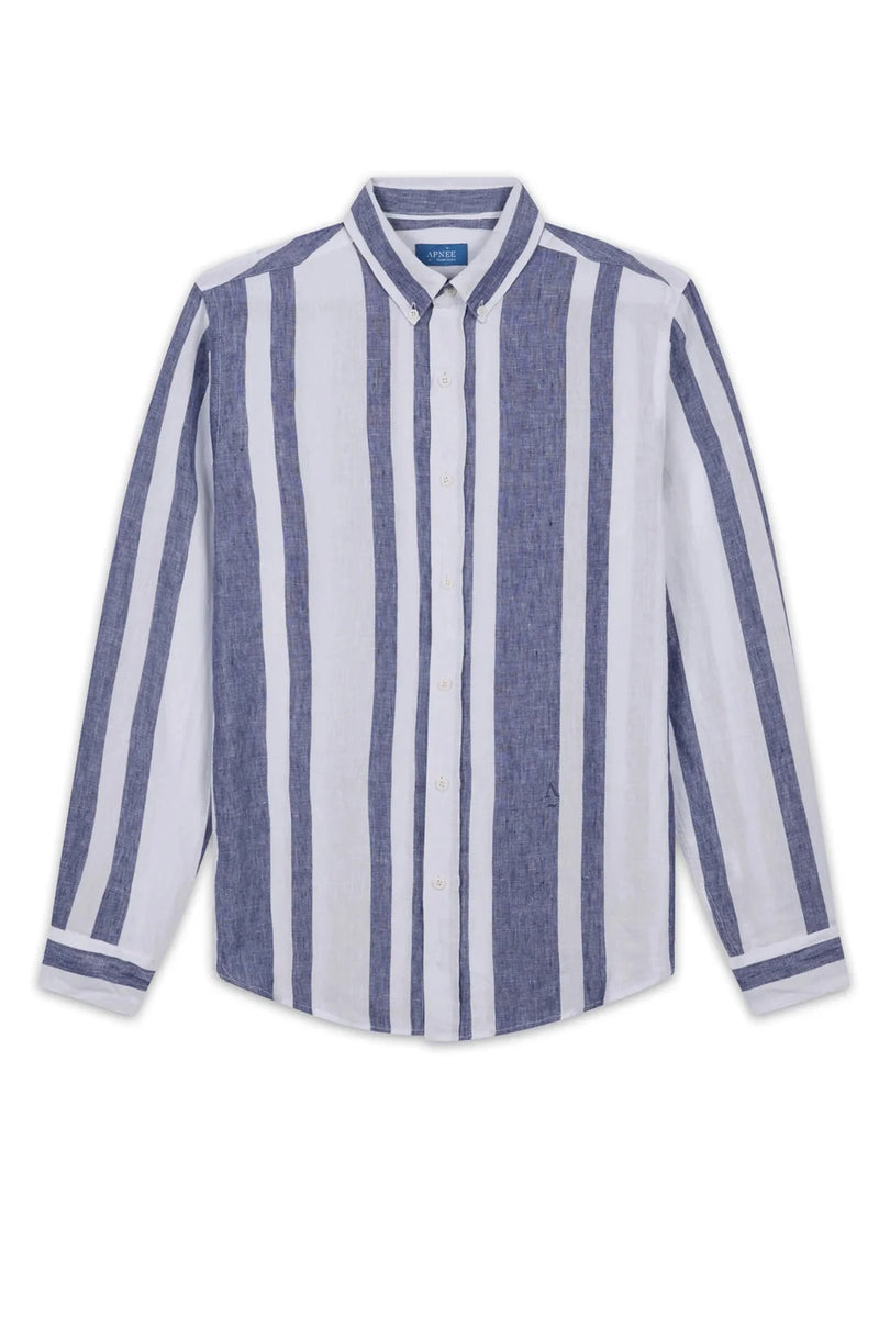 Shirts Apnée Linen Shirt Blue / White Stripes Apoella