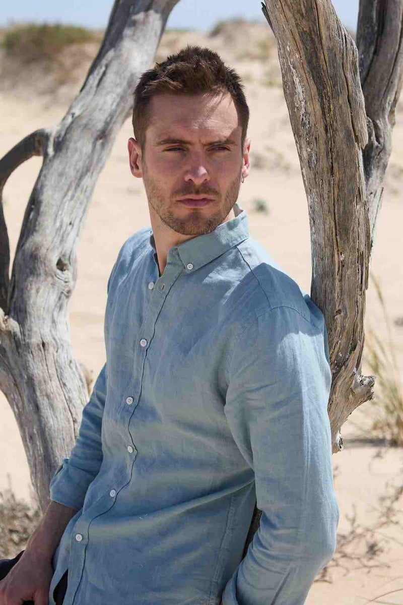 caribbean blue dress shirt Linen Shirt Caribbean Blue