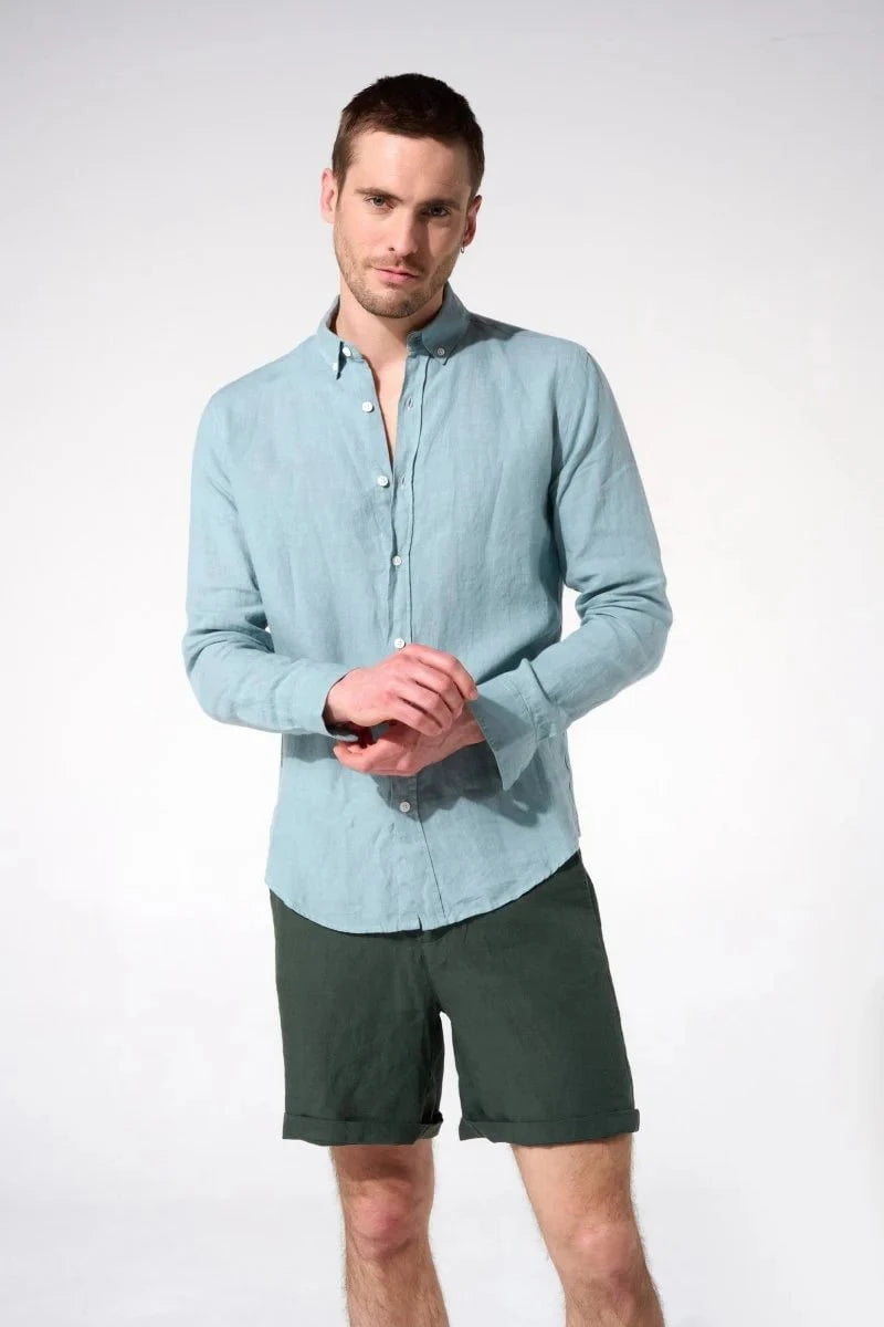 caribbean blue dress shirt Caribbean Joe Button Up Shirt Mens Sz. Large Blue 100% Linen Long Sleeve NWT