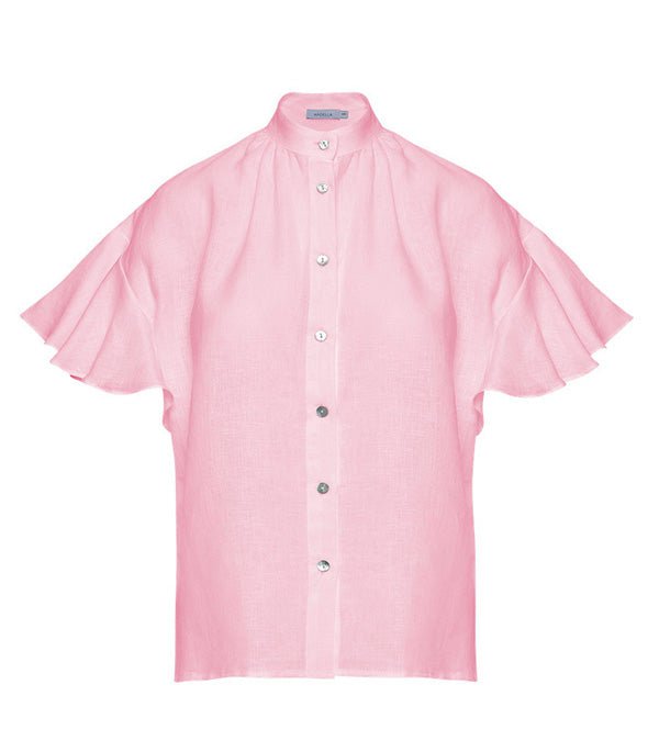 Shirts Apoella Virna Short Sleeve Shirt With Frills Pink Apoella