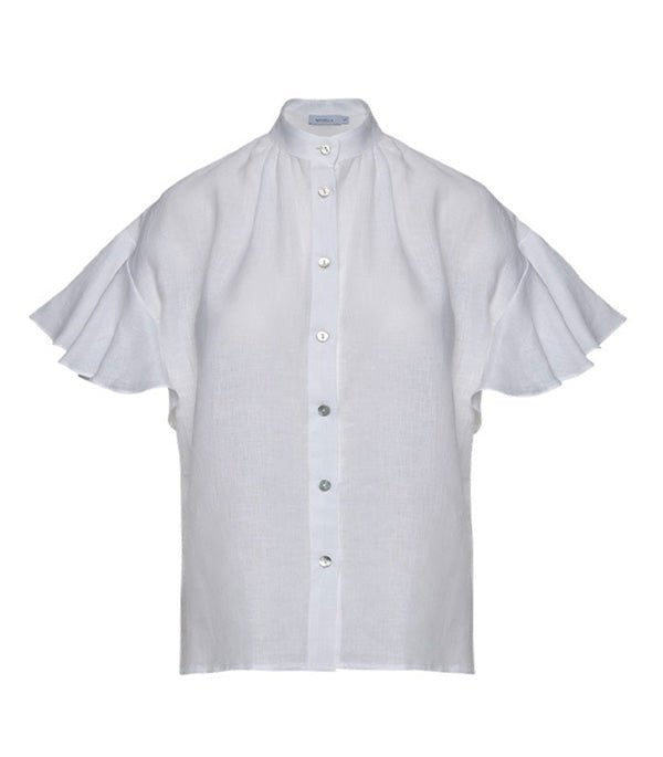 Shirts Apoella Virna Short Sleeve Shirt With Frills White Apoella