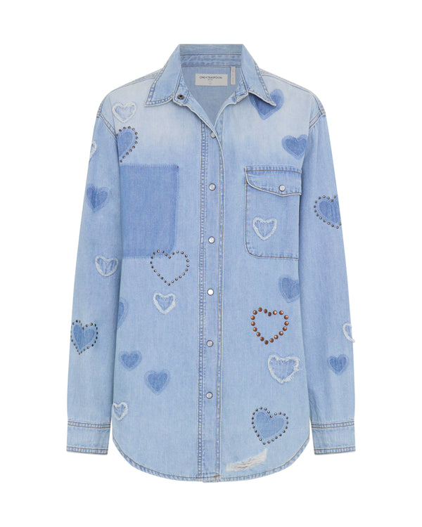 Shirts One Teaspoon Everyday Denim Shirt Studded Blue Heart Apoella