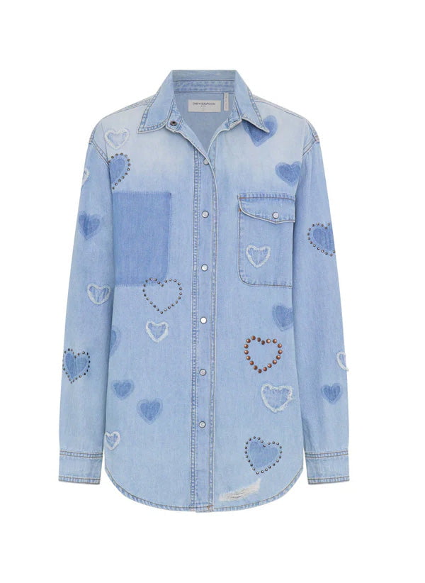 Shirts One Teaspoon Everyday Denim Shirt Studded Blue Heart Apoella