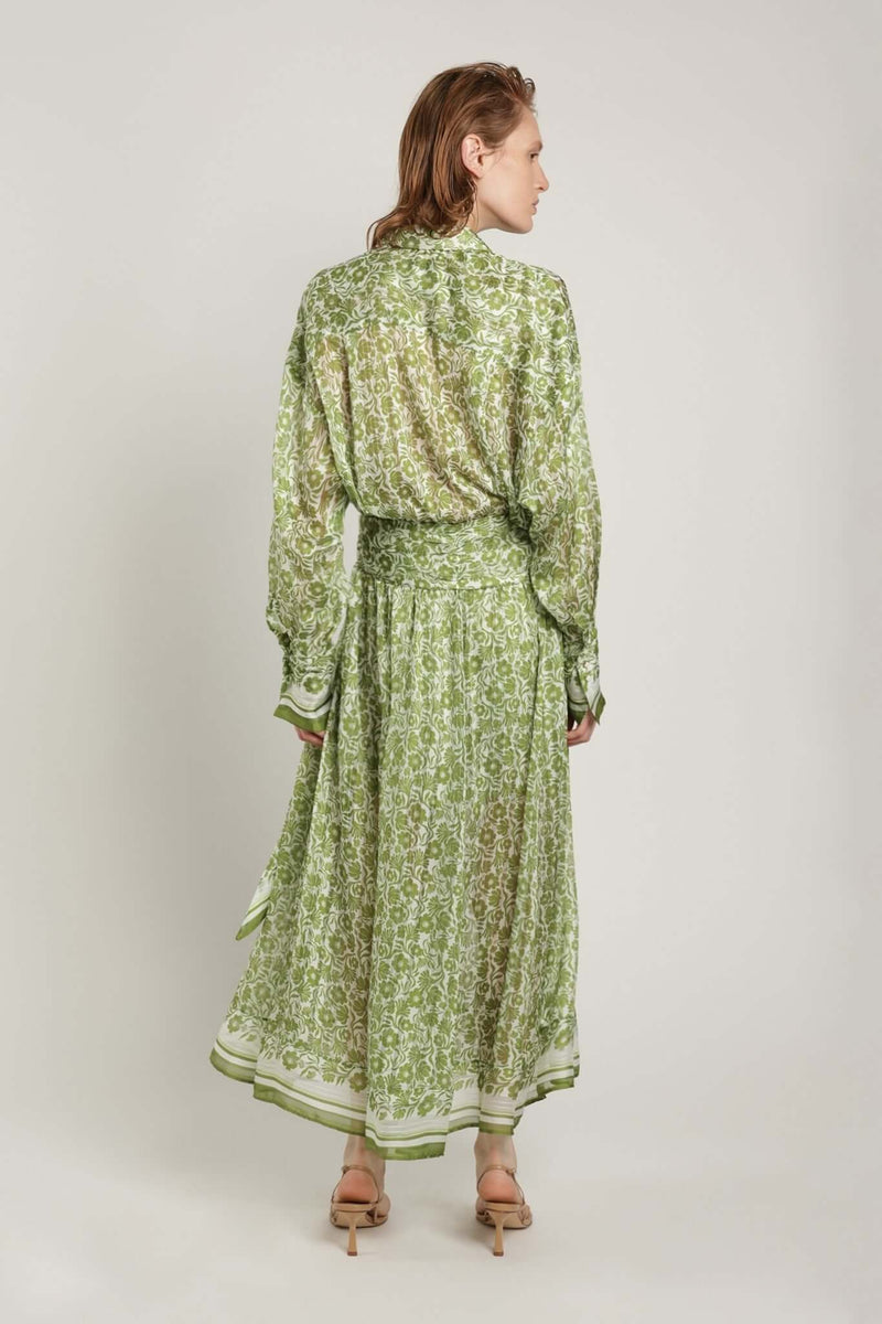 Shirts Sabina Musayev Stanley Long Sleeved Top W. Collar Green Print Floral Apoella
