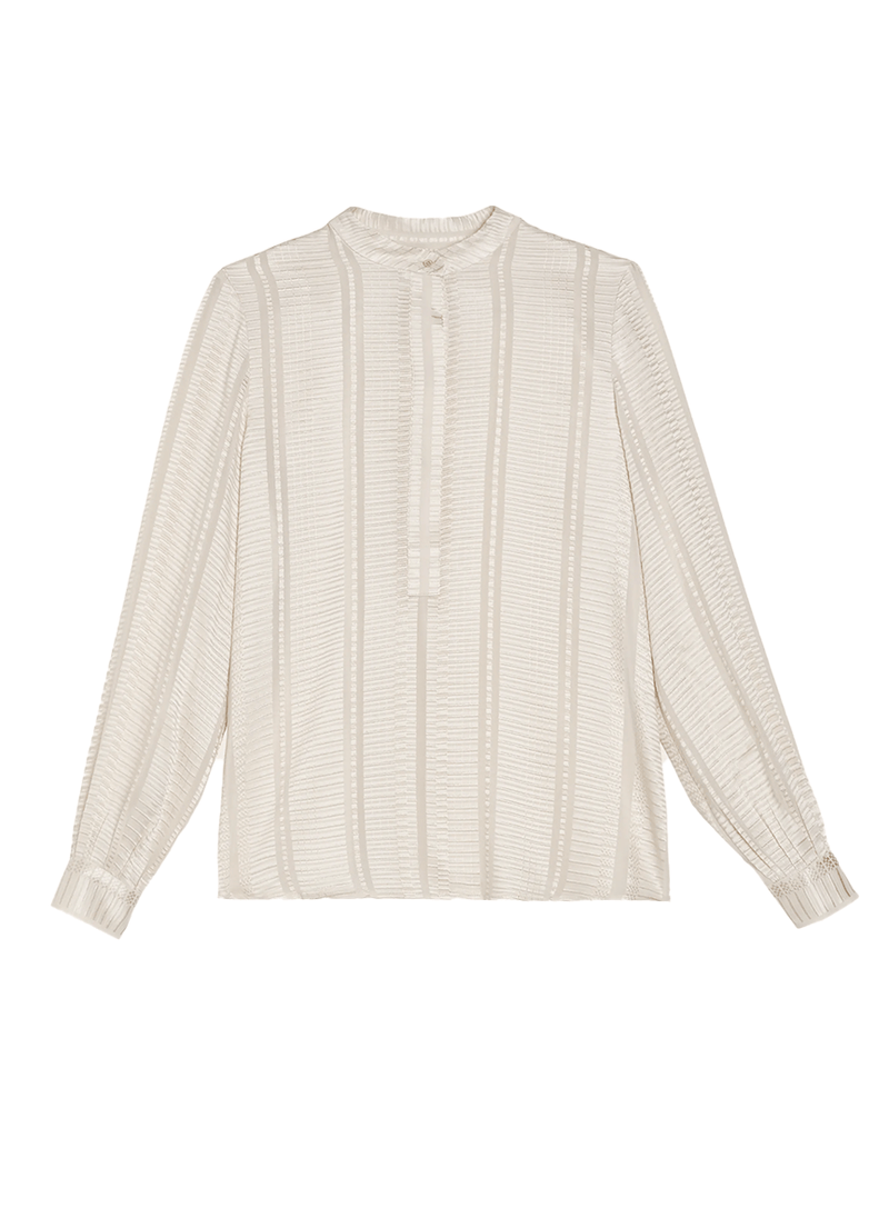 Shirts Zeus n Dione Hera Long Sleeve Textured Silk Shirt Mao Neck Ecru Apoella
