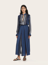 Shirts Zeus n Dione Hera Long Sleeve Textured Silk Shirt Mao Neck Navy Blue Apoella