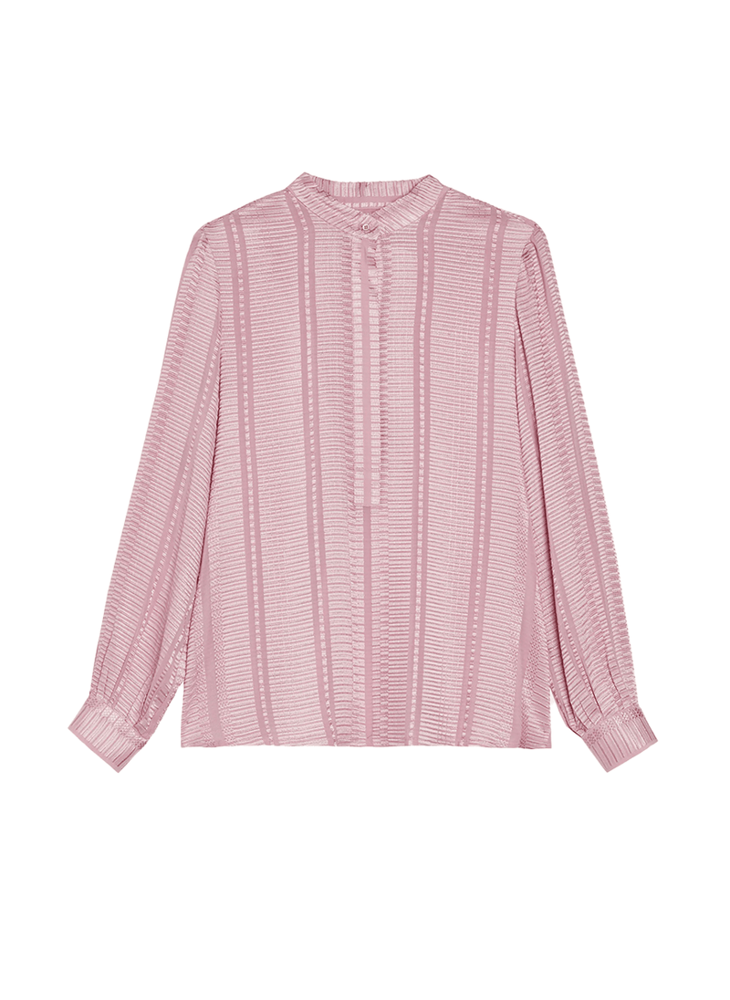 Shirts Zeus n Dione Hera Long Sleeve Textured Silk Shirt Mao Neck Pink Apoella