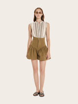 Shirts Zeus n Dione Hera Sleeveless Textured Silk Top Mao Neck Khaki/Ivory Apoella