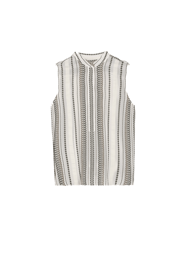 Shirts Zeus n Dione Hera Sleeveless Textured Silk Top Mao Neck Khaki/Ivory Apoella