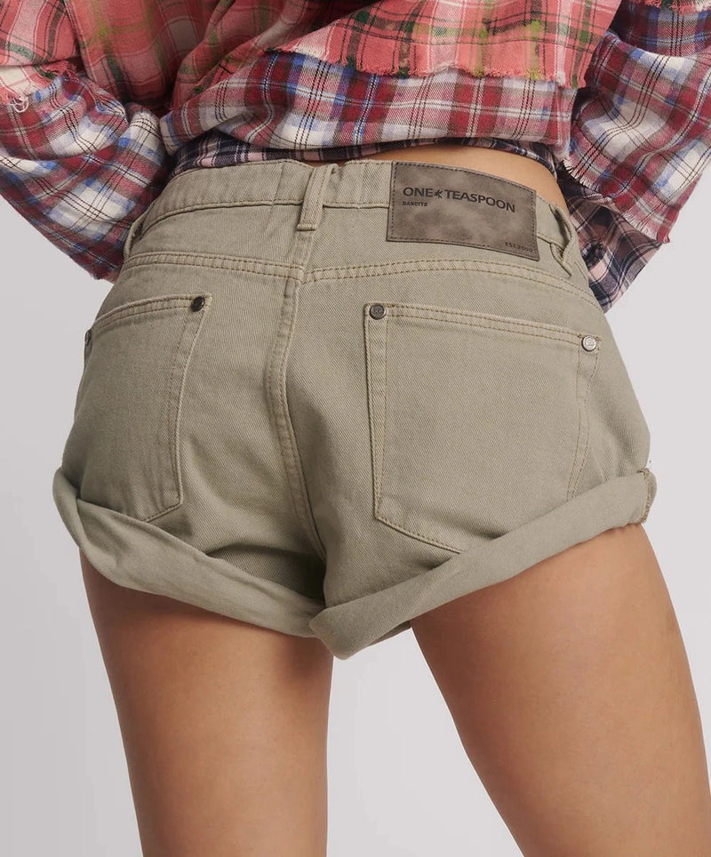 Shorts One Teaspoon Bandits Low Waist Denim Short Faded Khaki Apoella