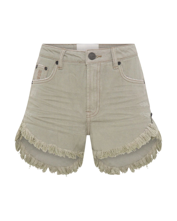 Shorts One Teaspoon Outlaws Mid Waist Denim Shorts Faded Khaki Apoella