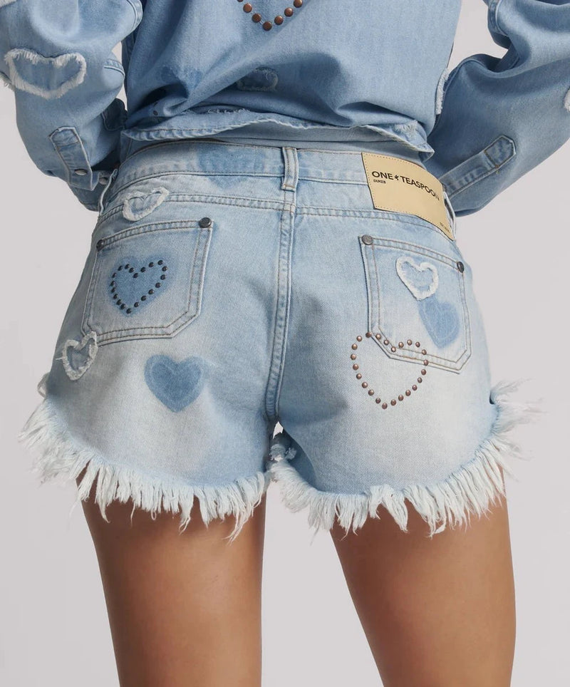 Shorts One Teaspoon Retro Dukes Denim Shorts Studded Blue Heart Apoella