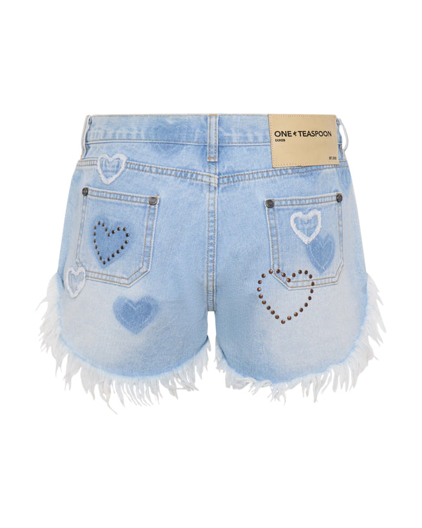 Shorts One Teaspoon Retro Dukes Denim Shorts Studded Blue Heart Apoella