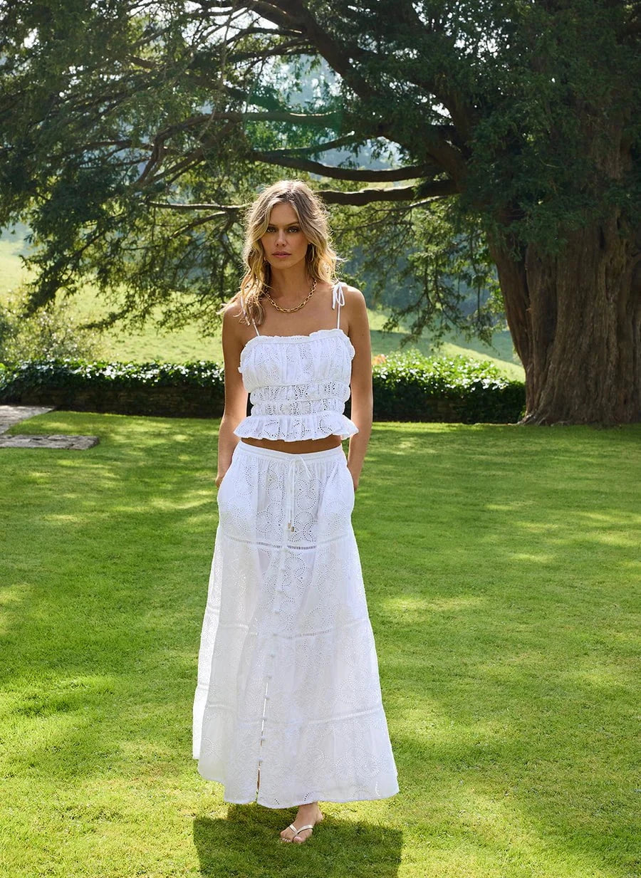 Cinzia Embroidered Long Skirt White – APOELLA Cinzia Embroidered Long Skirt White – APOELLA