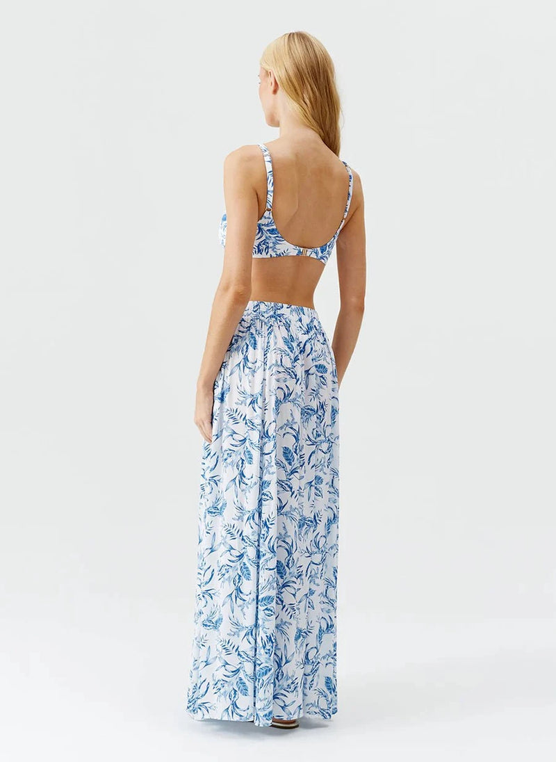 Skirts Melissa Odabash Mira Side Slit Long Skirt Blue Leaf Apoella